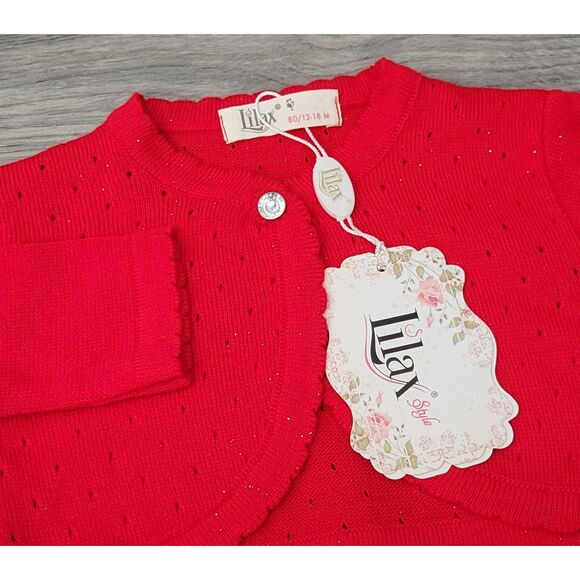 Lilax Baby Girls 12-18M Knit One Button Closure Red LS Bolero Shrug‎ Sweater NWT - Picture 1 of 12